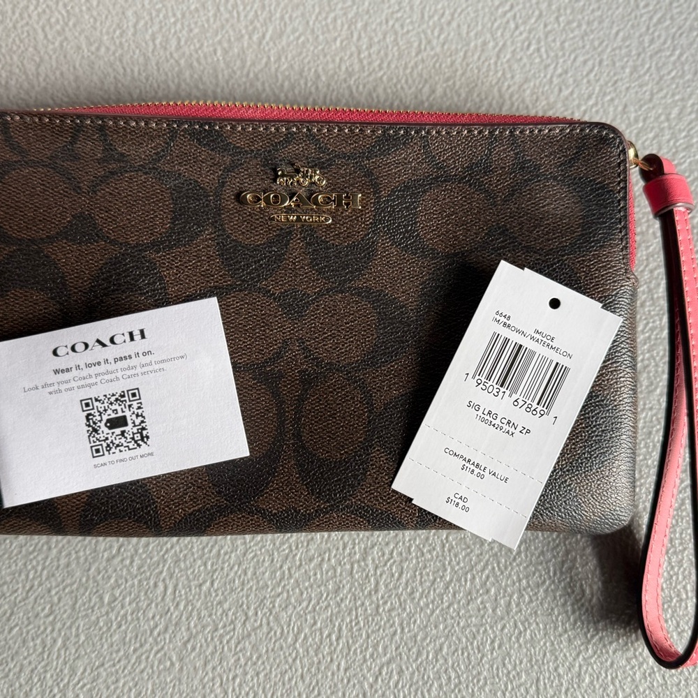 Coach Brown and Pink Signature Wristlet